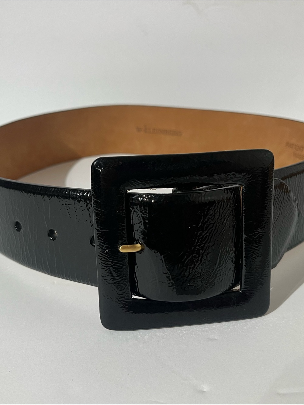 W. Kleinberg Black Patent Leather Belt with Large Square Buckle - $195